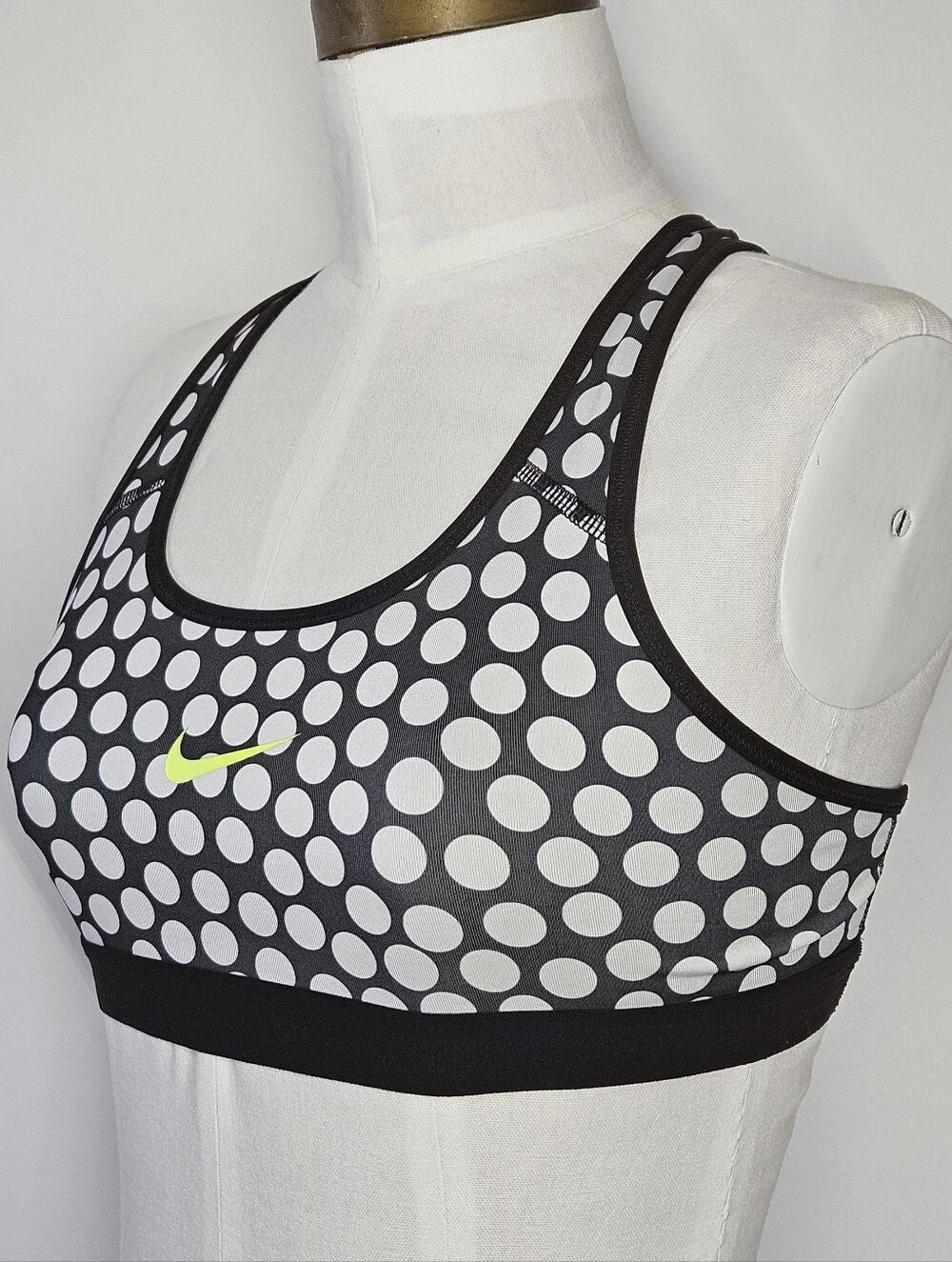 Nike Size S Sports Bra Black White Polkadots Support Dri-Fit Racerback Lined